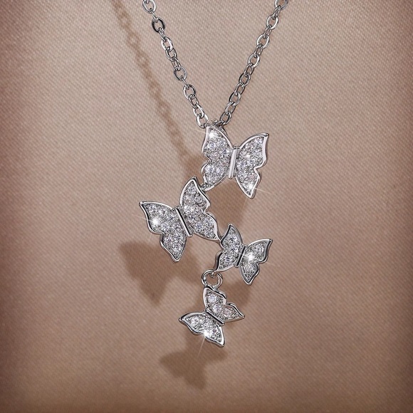 New 925 Silver Multi Butterfly Diamond Necklace - Picture 3 of 15